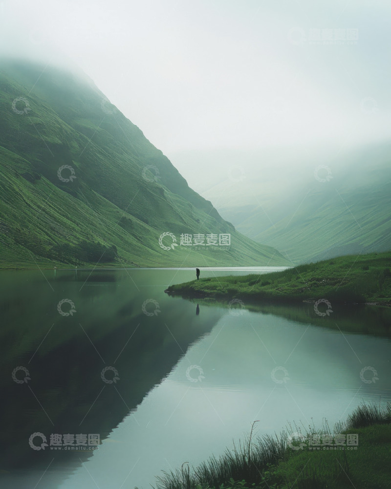 高清大图下载【趣麦麦图】带孤独身影的宁静风景AI插画摄影照片高清