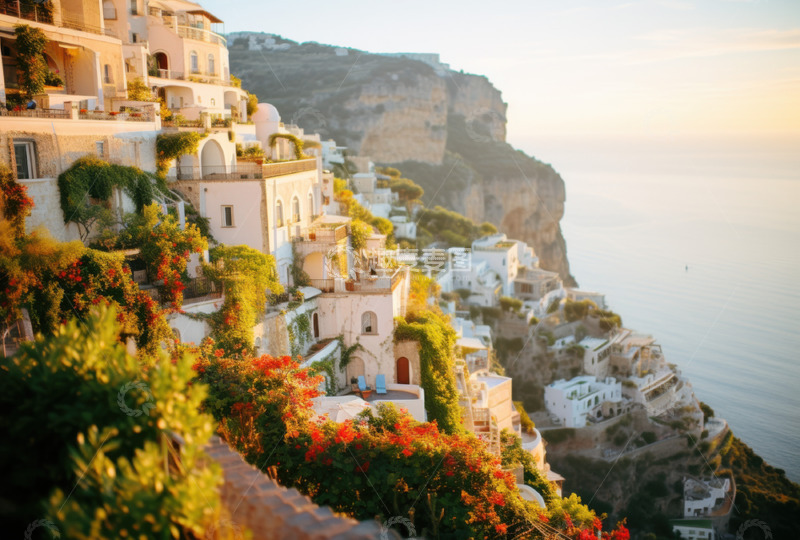 高清大图下载【趣麦麦图】地中海日落的宁静AI插画摄影照片高清图片