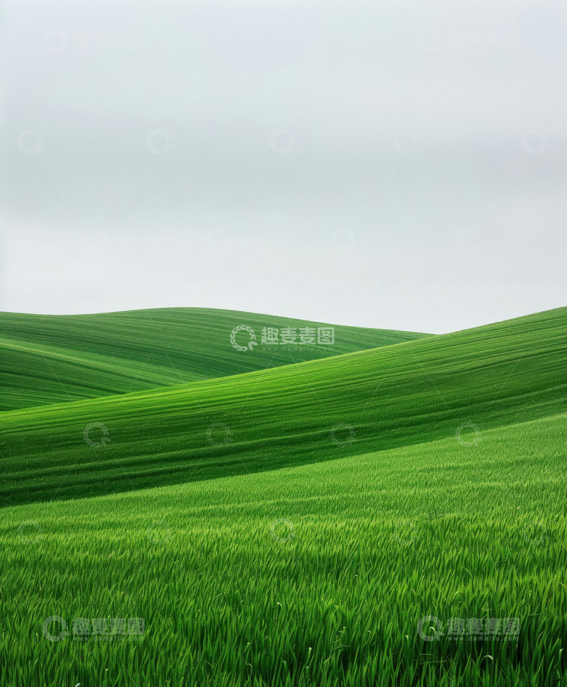高清大图下载【趣麦麦图】宁静的绿色起伏丘陵AI插画摄影照片高清图