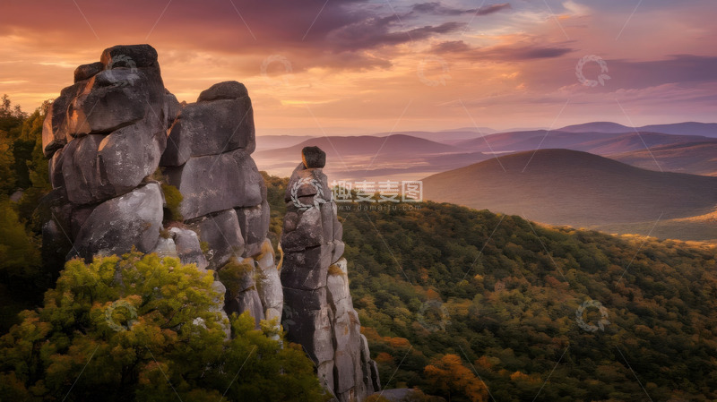 高清大图下载【趣麦麦图】金色日落景观AI插画摄影照片高清图片素材