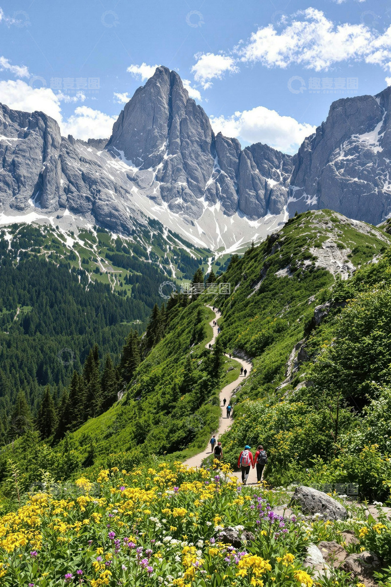 高清大图下载【趣麦麦图】山岳徒步场景AI插画摄影照片高清图片素材
