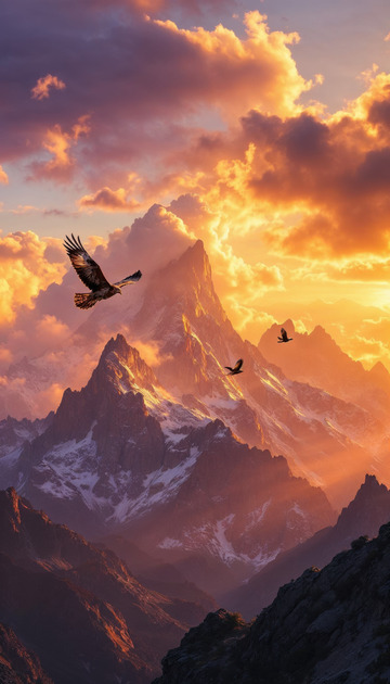 日落时分的山岳景观AI插画摄影照片高清图