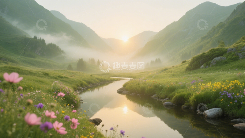 高清大图下载【趣麦麦图】山谷溪流花海胜景3