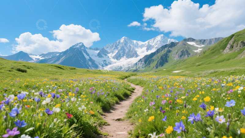 高清大图下载【趣麦麦图】雪山草甸花海盛景4