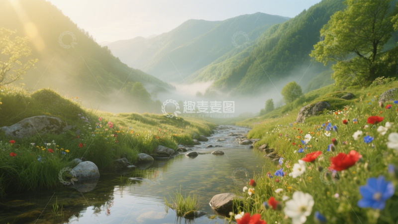 高清大图下载【趣麦麦图】山谷溪流花海胜景4