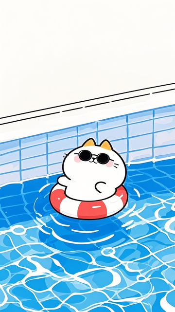夏日小猫游泳卡通壁纸1