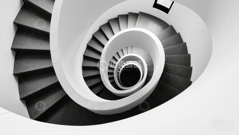 高清大图下载【趣麦麦图】黑白极简建筑抽象螺旋楼梯1