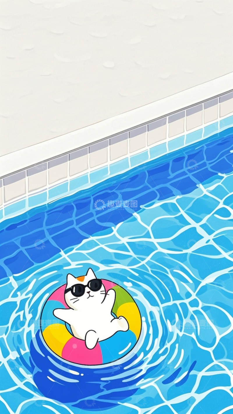 高清大图下载【趣麦麦图】夏日小猫游泳卡通壁纸3