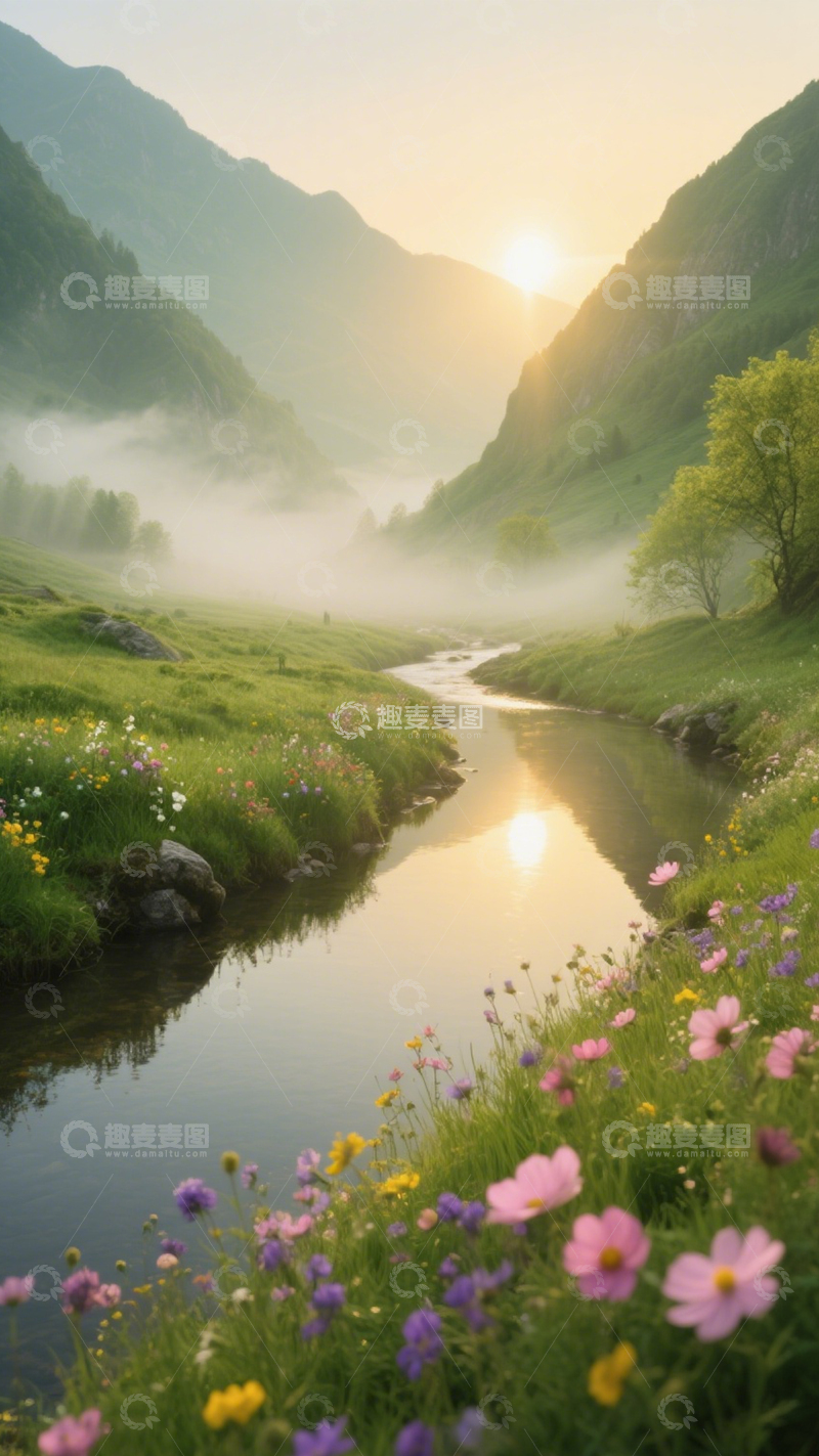 高清大图下载【趣麦麦图】山谷溪流花海胜景2