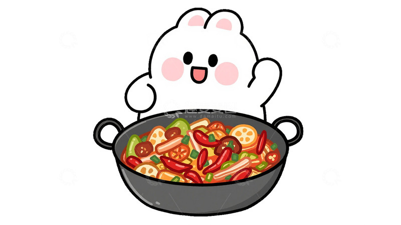 高清大图下载【趣麦麦图】可爱卡通手绘麻辣香锅