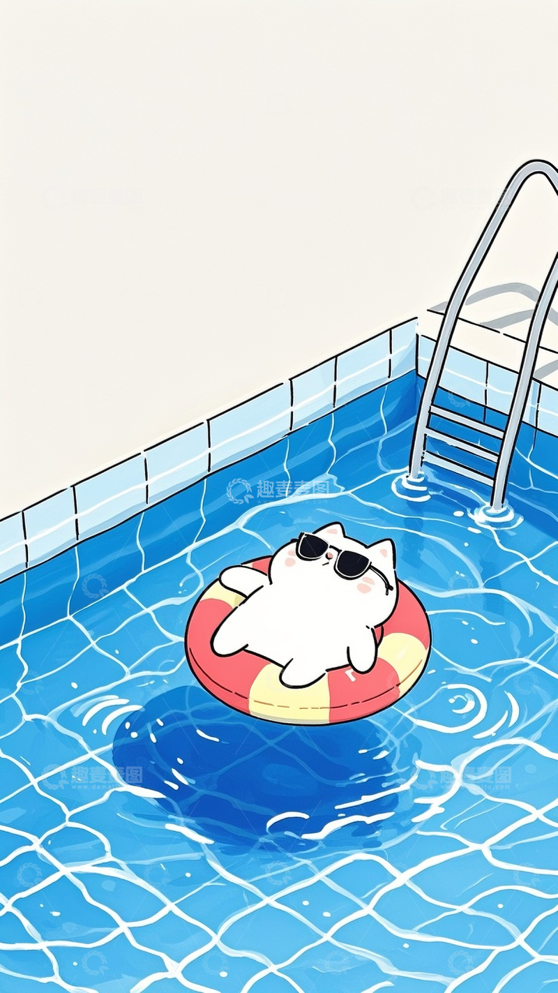 高清大图下载【趣麦麦图】夏日小猫游泳卡通壁纸7