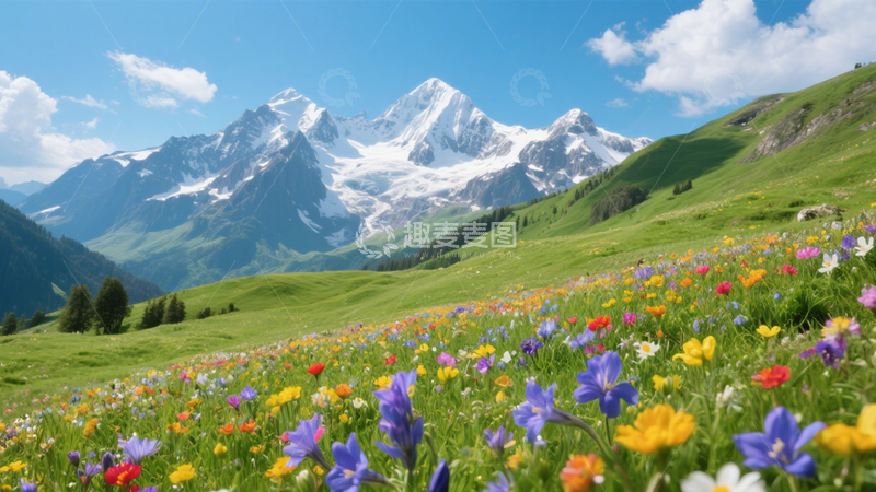高清大图下载【趣麦麦图】雪山草甸花海盛景3
