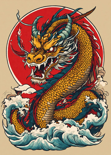 中国神龙插画街头T恤毛衣高清AI插画高清