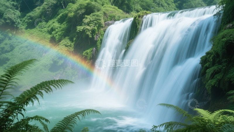 高清大图下载【趣麦麦图】雨林瀑布蕨类幽境4