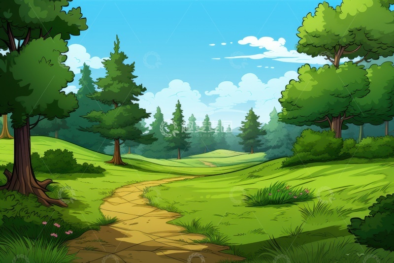 高清大图下载【趣麦麦图】卡通简约绿色森林