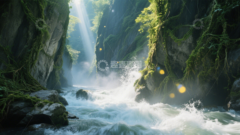 高清大图下载【趣麦麦图】峡谷激流彩虹奇景3