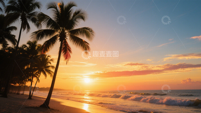 高清大图下载【趣麦麦图】海滩落日椰树胜境4