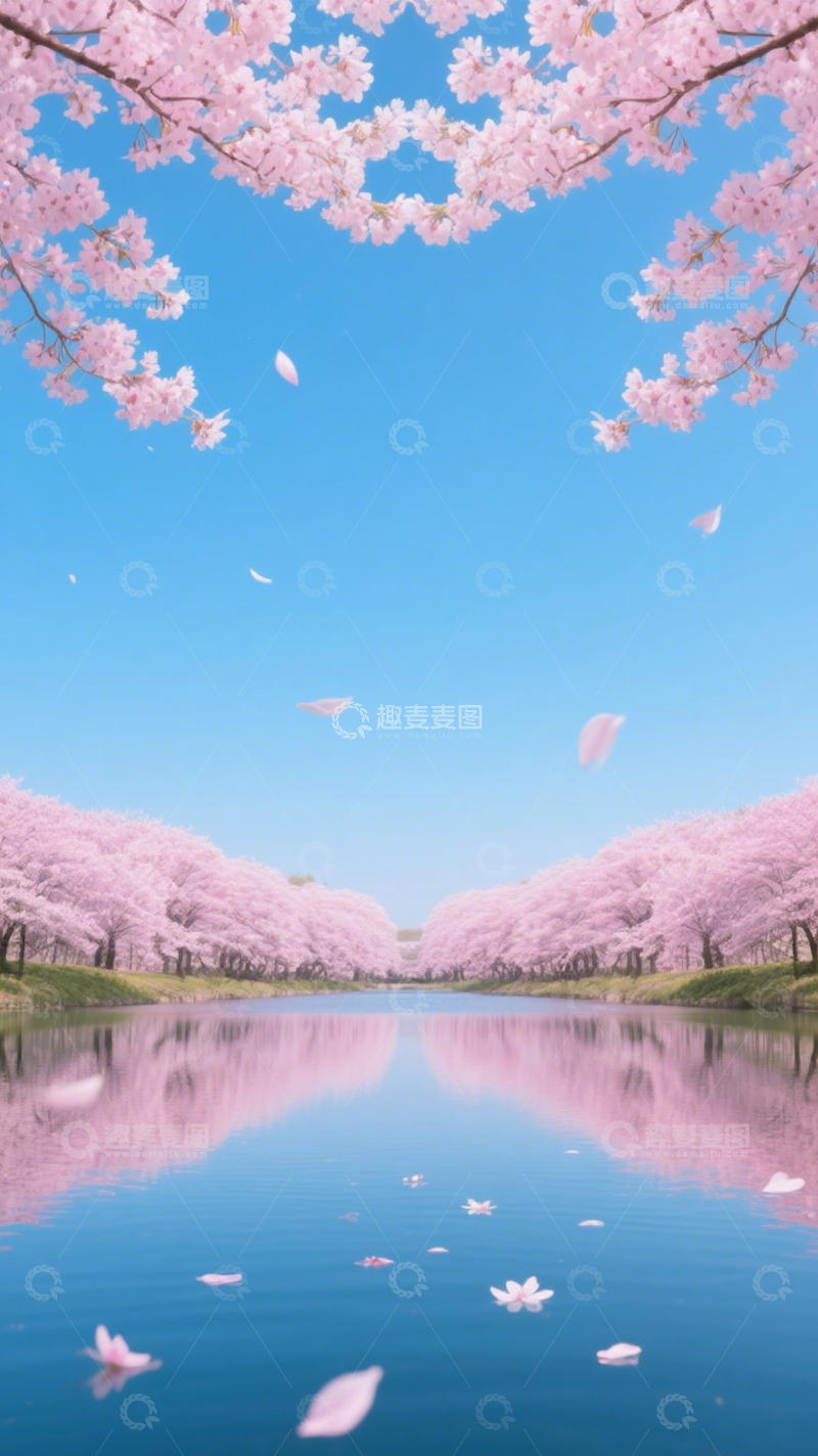 高清大图下载【趣麦麦图】樱花河道倒影之美1