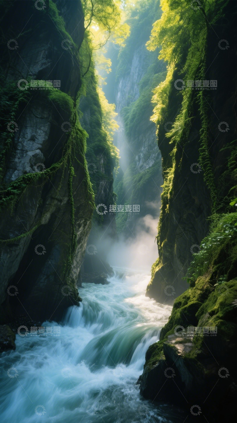 高清大图下载【趣麦麦图】峡谷激流彩虹奇景1