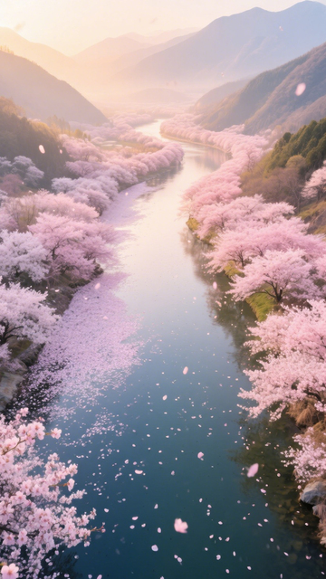 樱花河流山峦盛景1