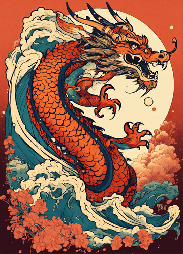 中国神龙插画街头T恤毛衣高清AI插画高清2