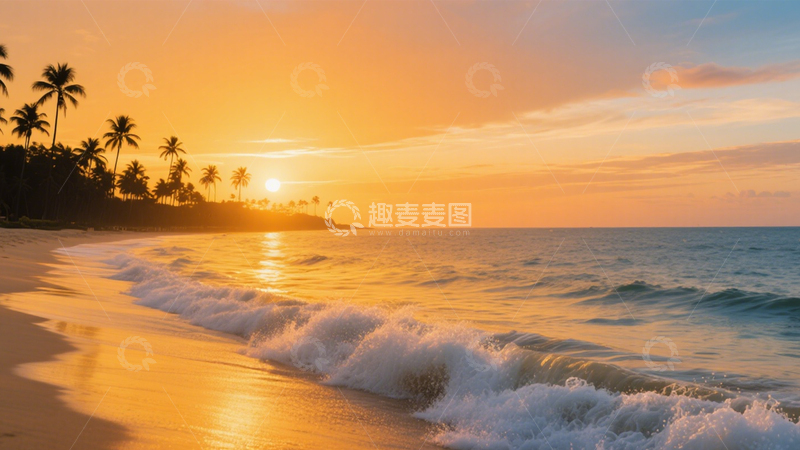 高清大图下载【趣麦麦图】海滩落日椰树胜境3
