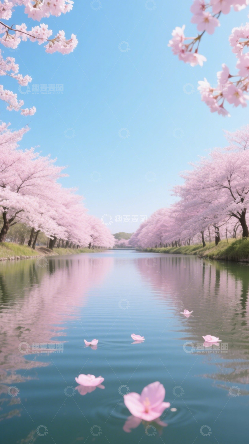 高清大图下载【趣麦麦图】樱花河道倒影之美2