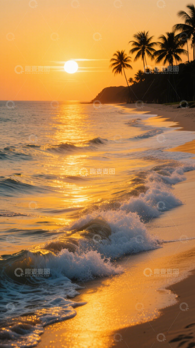 高清大图下载【趣麦麦图】海滩落日椰树胜境2