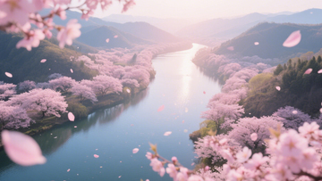 樱花河流山峦盛景3