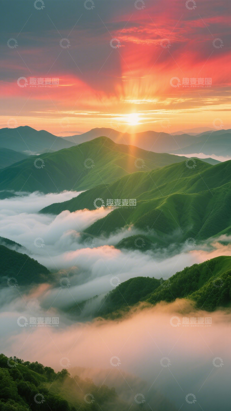 高清大图下载【趣麦麦图】日出云海山峦奇景1