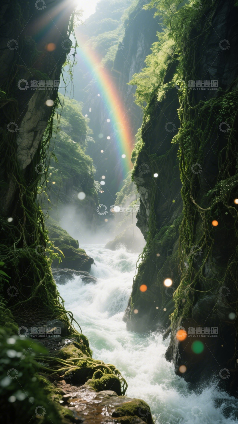 高清大图下载【趣麦麦图】峡谷激流彩虹奇景2