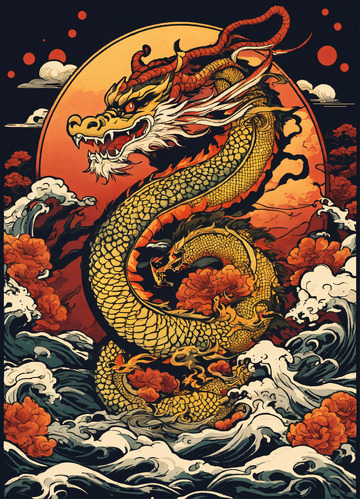 中国神龙插画街头T恤毛衣高清AI插画高清3