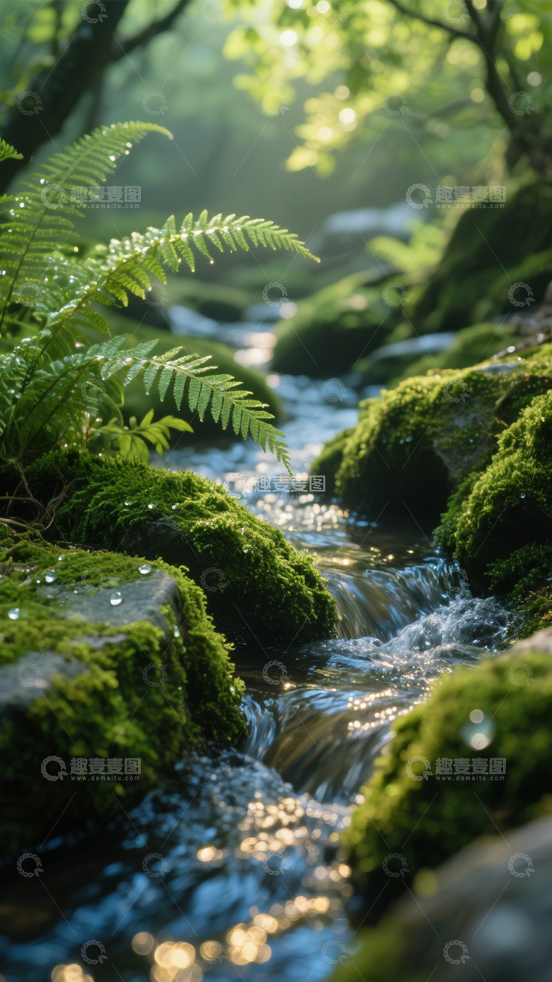 高清大图下载【趣麦麦图】溪流苔藓蕨类幽境2