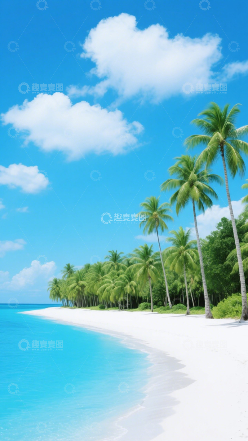 高清大图下载【趣麦麦图】沙滩椰树蓝天胜景2