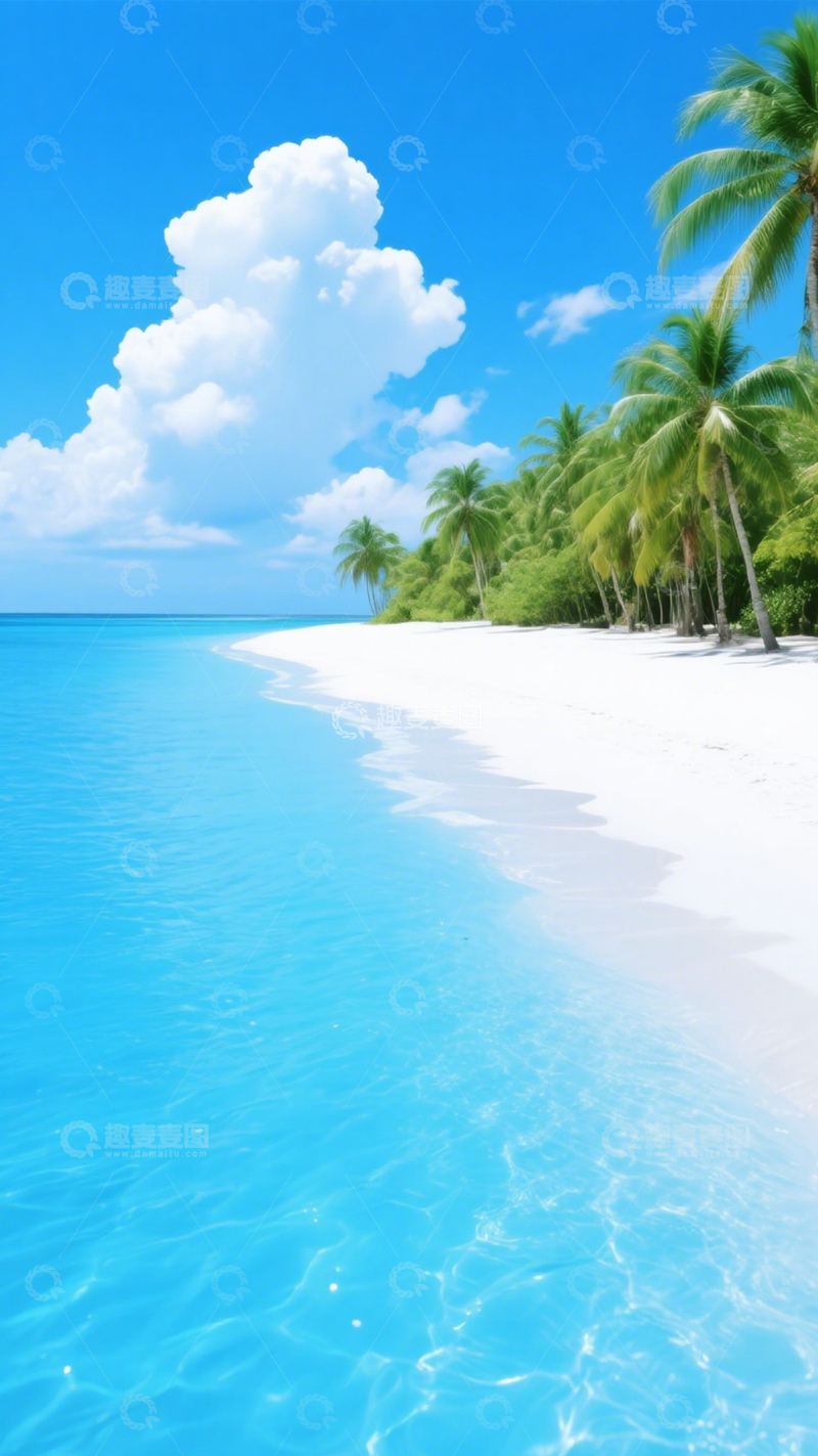 高清大图下载【趣麦麦图】沙滩椰树蓝天胜景1