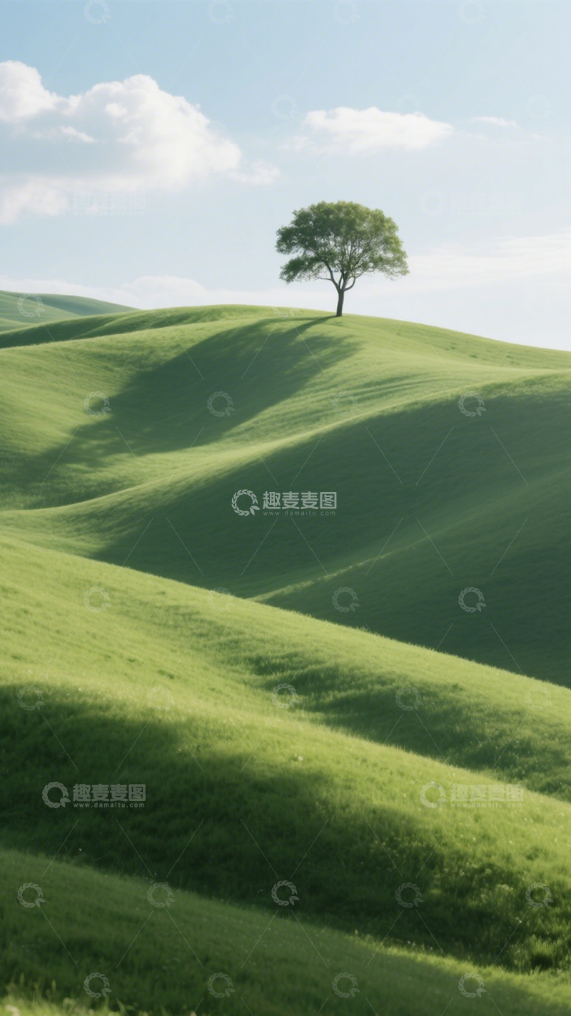 高清大图下载【趣麦麦图】孤树绿坡宁静胜景2