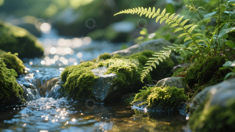 高清大图下载【趣麦麦图】溪流苔藓蕨类幽境4
