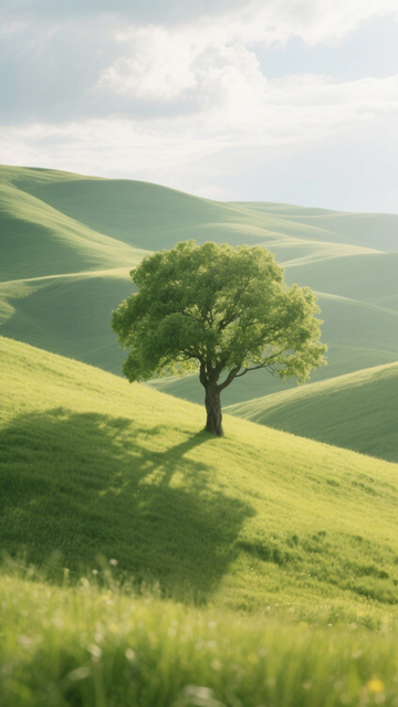 孤树绿坡宁静胜景1