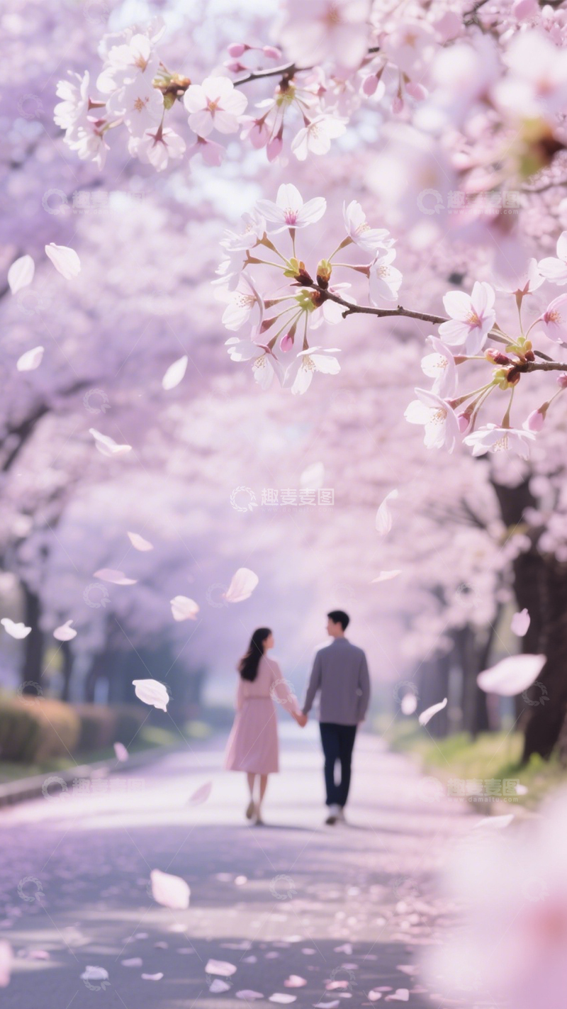 高清大图下载【趣麦麦图】樱花情侣浪漫之路1