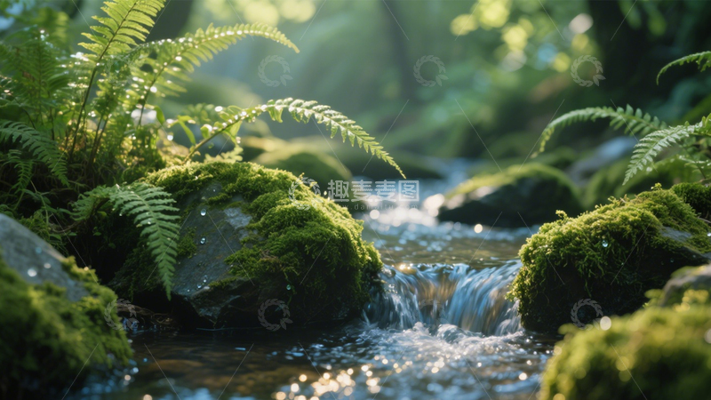 高清大图下载【趣麦麦图】溪流苔藓蕨类幽境3