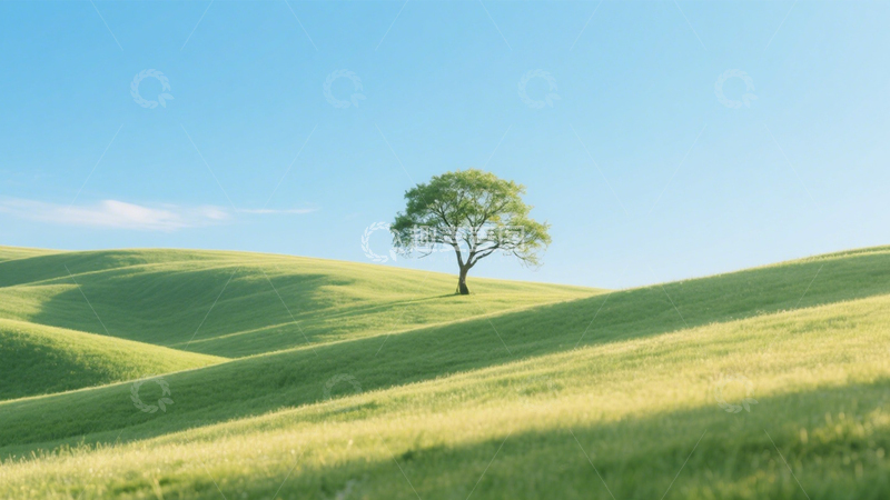 高清大图下载【趣麦麦图】孤树绿坡宁静胜景4