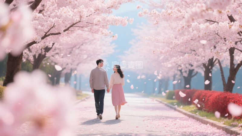 高清大图下载【趣麦麦图】樱花情侣浪漫之路3