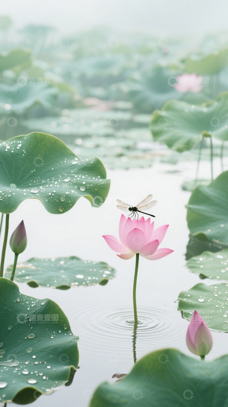 高清大图下载【趣麦麦图】荷花蜻蜓清新小景2