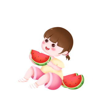 夏天吃西瓜小女孩子元素