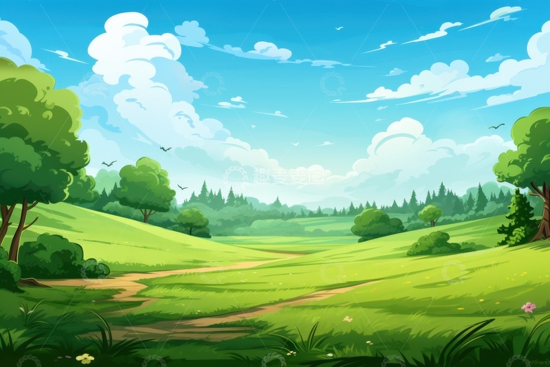 高清大图下载【趣麦麦图】卡通简约绿色草地背景