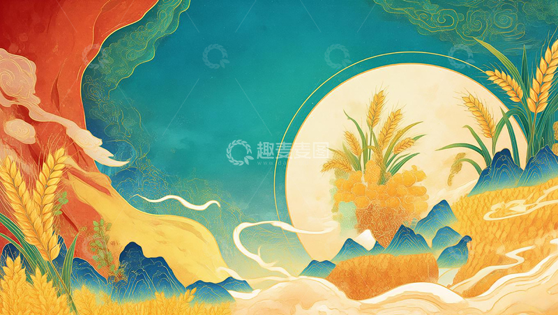 高清大图下载【趣麦麦图】国潮节气丰收海报背景