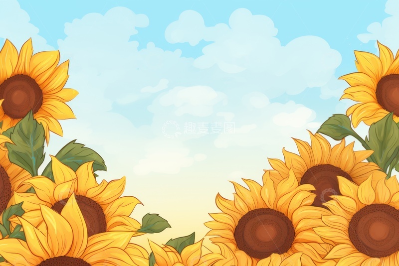 高清大图下载【趣麦麦图】卡通简约向日葵边框背景2