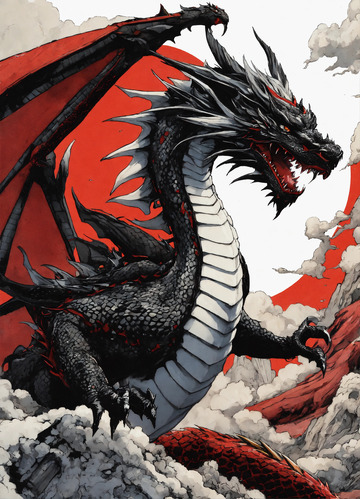 简约龙哥特风格黑白画风白黑红龙AI插画图2