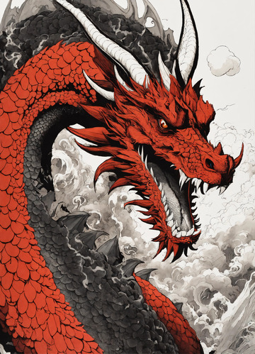 简约龙哥特风格黑白画风白黑红龙AI插画图4