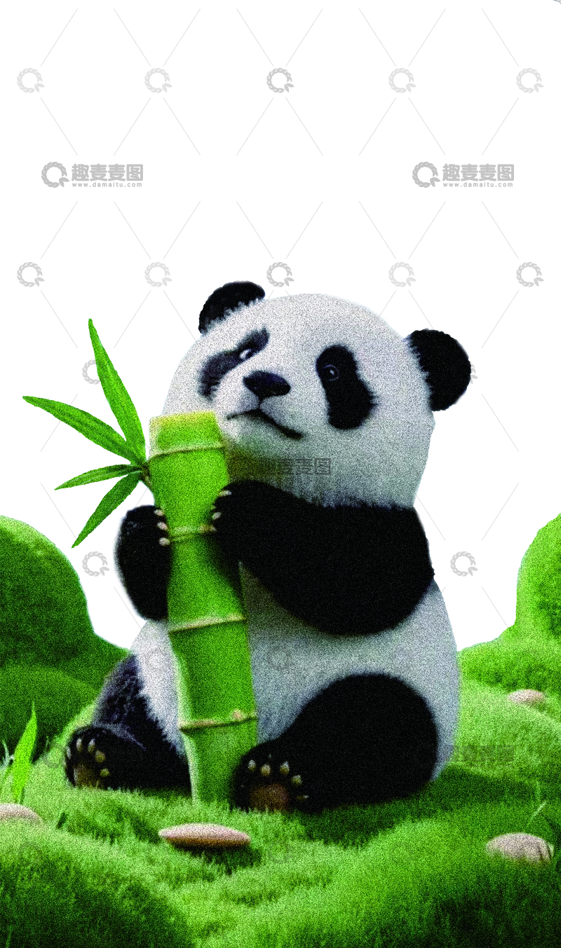 源文件下载【趣麦麦图】手拿竹子的卡通熊猫插画素材1